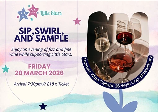 Elegant wine tasting event supporting Little Stars in Shrewsbury.