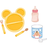 Adorable bear-shaped snack plate with baby bottle and milk, perfect for children's meal times.