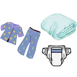 Colourful children's pyjamas and comfort items for a cosy night.