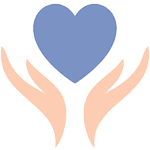 A caring pair of hands holding a blue heart symbolising love and support.