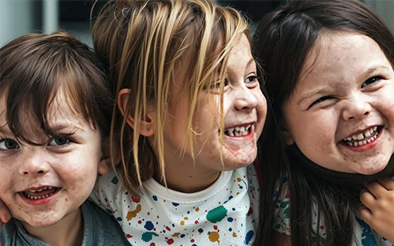 A happy group of children smiling and enjoying playtime outdoors.